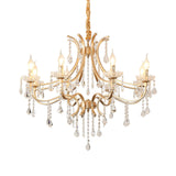 Modern Metal Flameless Candle Pendant Chandelier With Crystal Bead - Gold 6/8 Heads