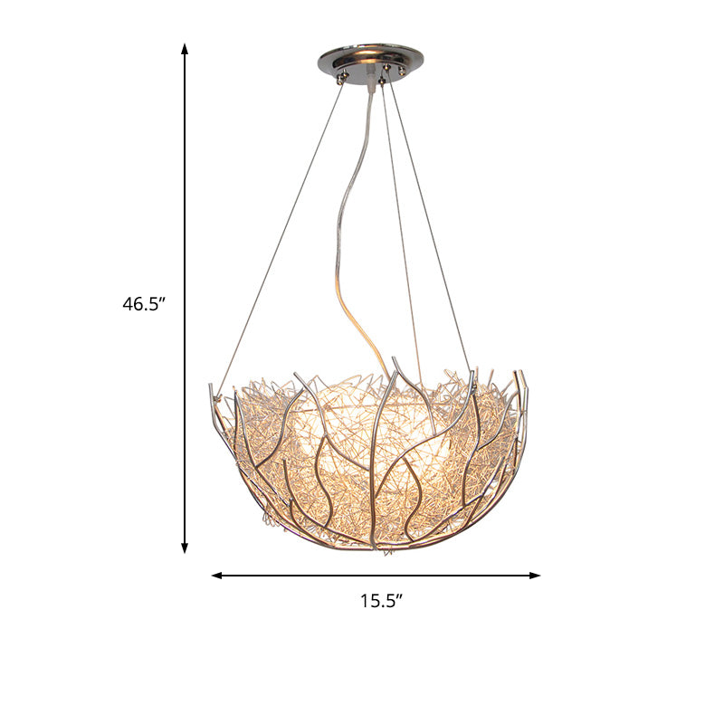 Contemporary Metal Chandelier Lighting With Glass Ball Shade - 2 Lights Silver Finish 16’/19.5’ Wide