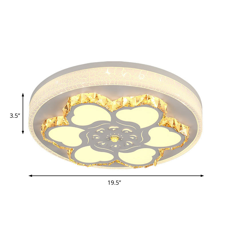 Modern Crystal Led Ceiling Mount Light With White Acrylic Flower Pattern And 3 Color Options