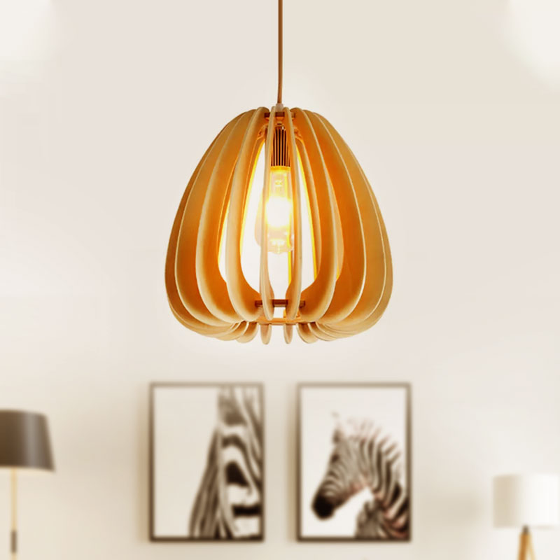Modern Curved Wooden Pendant Light - 1-Light Beige Ceiling Fixture For Dining Room