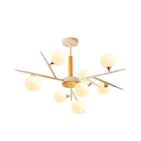 Japanese Style Glass Chandelier: White Spherical Shade Hanging Light For Tea Station