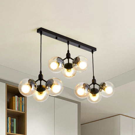Modern Black Round Cluster Pendant Light With Linear Design And Clear Glass Shades