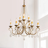 Vintage Brass Chandelier Pendant Light With Crystal Beaded Strand - 6/9 Lights Hanging
