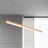 Wooden Shade Led Office Pendant Lighting - Sleek Rectangular Linear Design In Minimal Dark