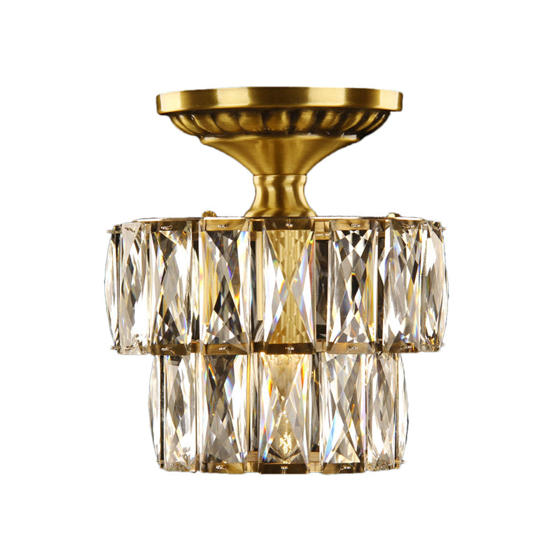 Vintage Brass/Clear Ceiling Mount Light With Crystal Accent - Perfect For Hallway