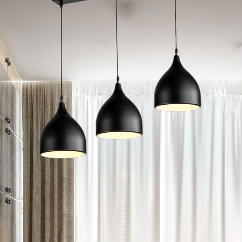 Modern Metal 3-Light Pendant In Black/White With Round/Linear Canopy