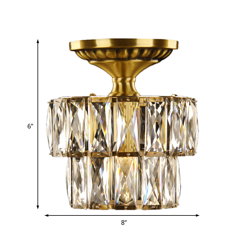 Vintage Brass/Clear Ceiling Mount Light With Crystal Accent - Perfect For Hallway
