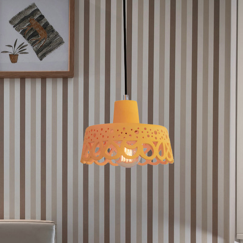 Nordic Style Concrete Pendant Lighting: Etched 1-Light Grey/White/Yellow Hanging Light With