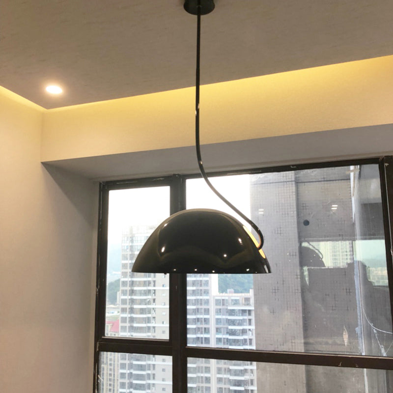 Contemporary Black/White Dome Pendant Light - Stylish Metal Suspension For Dining Room