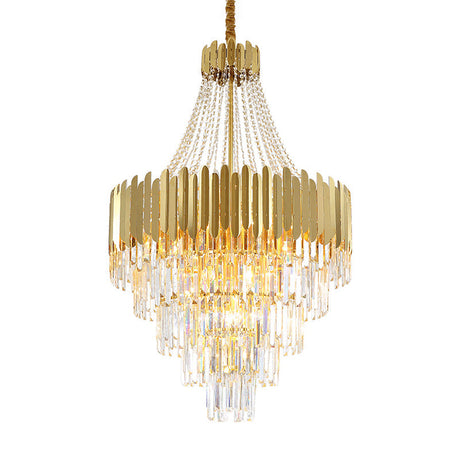 Vintage Style Round Chandelier Light With K9 Crystal For Stairway - Multi-Tier Gold