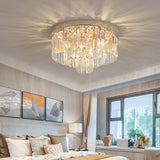 Vintage Gold Led Crystal Flush Ceiling Light For Bedroom / 19.5