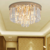 Vintage Gold Led Crystal Flush Ceiling Light For Bedroom / 12