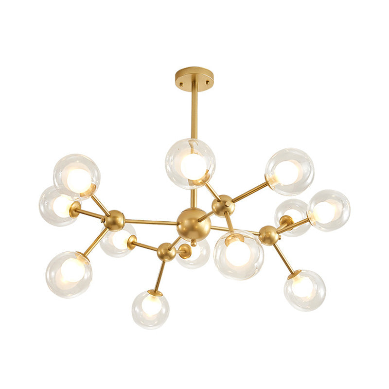Modern Clear Glass Bubble Chandelier With Starburst Design - 9/12/15 Lights Black/Gold