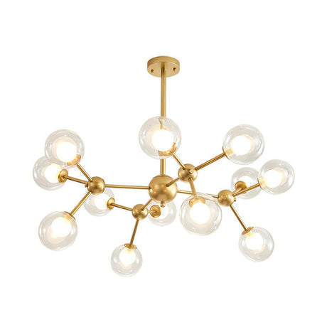 Modern Clear Glass Bubble Chandelier With Starburst Design - 9/12/15 Lights Black/Gold