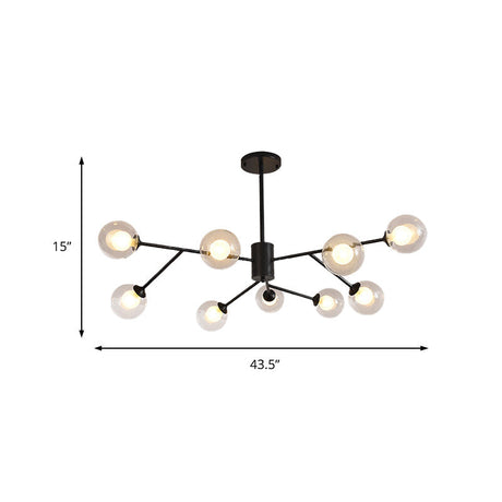 Globe Clear Glass Chandelier: Contemporary 6/9 Lights - Black/Gold Starburst Design