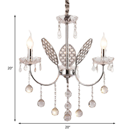 Vintage Silver Chandelier: Metal Ceiling Lamp - 3/5-Head Fixture With Candle & Crystal Ball