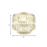 Modernist Drum Ceiling Lamp - Clear Crystal 12/16 Width Flush Mount Lighting For Living Room