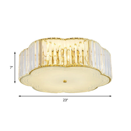 Golden Flower Flush Led Pendant Light With Modern Clear Crystal Design And Acrylic Diffuser -