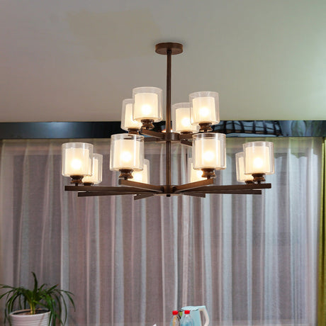 Modern 2-Tier White Glass Chandelier: Radial Design 12 Lights Black/Gold/Silver Black