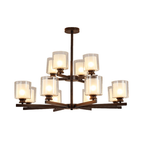 Modern 2-Tier White Glass Chandelier: Radial Design 12 Lights Black/Gold/Silver