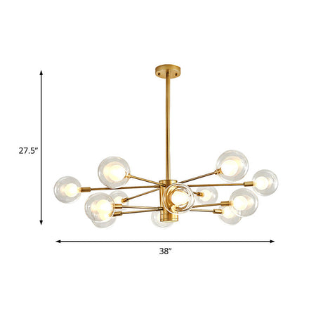 Gold Radial Modernist Chandelier - Clear Glass Globe With 10/12/16 Lights