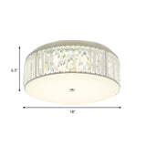 Modern Led Crystal Flush Mount Ceiling Lamp In White With Acrylic Diffuser