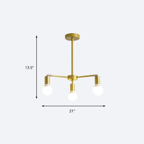 Gold Radial Chandelier With Bare Bulb - Modern 3/4/6 Ceiling Lights For Bedroom