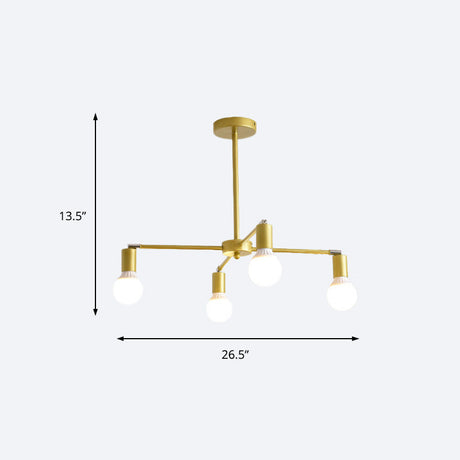 Gold Radial Chandelier With Bare Bulb - Modern 3/4/6 Ceiling Lights For Bedroom