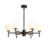 Contemporary Black And Gold Globe Chandelier With Radiant Design Milk Glass Shades - Available In 6