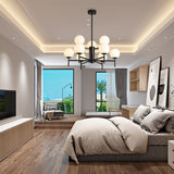 Contemporary Black And Gold Globe Chandelier With Radiant Design Milk Glass Shades - Available In 6