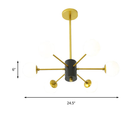Modernist Milk Glass Chandelier With Burst Design - Gold Finish 6/8/9 Lights Hanging Ceiling Lamp