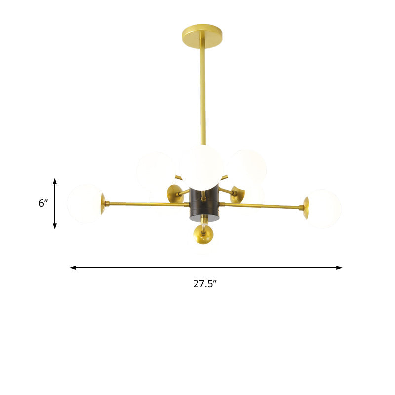 Modernist Milk Glass Chandelier With Burst Design - Gold Finish 6/8/9 Lights Hanging Ceiling Lamp