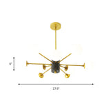 Modernist Milk Glass Chandelier With Burst Design - Gold Finish 6/8/9 Lights Hanging Ceiling Lamp