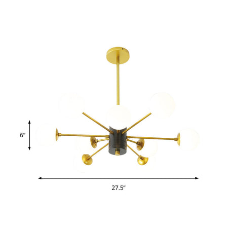 Modernist Milk Glass Chandelier With Burst Design - Gold Finish 6/8/9 Lights Hanging Ceiling Lamp