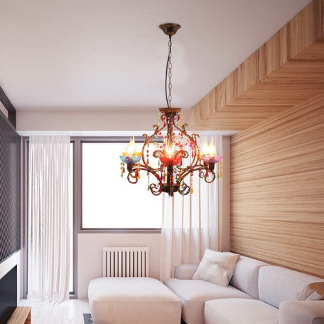 Bohemia Crystal Beaded Pendant Chandelier With 6 Lights - Copper Finish