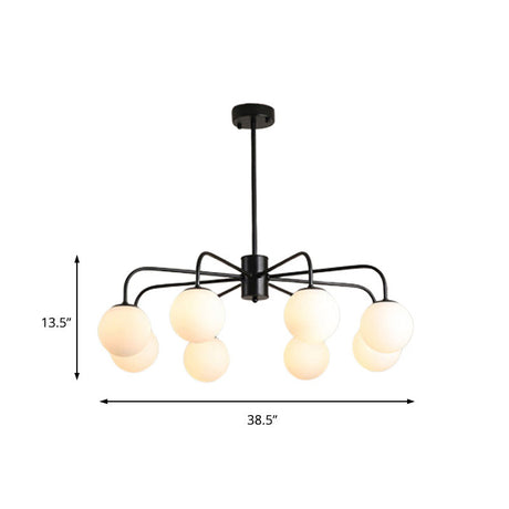 Modern White Glass Globe Chandelier With Elegant Radial Design - 6/8/10 Lights Curved Arm Hanging