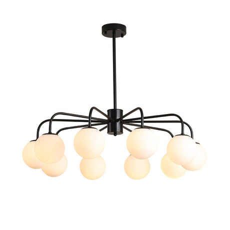 Modern White Glass Globe Chandelier With Elegant Radial Design - 6/8/10 Lights Curved Arm Hanging