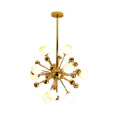 Gold Starburst Metal Chandelier Pendant Lamp With Multi Lights And White Glass Ball Shade -