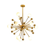 Gold Starburst Metal Chandelier Pendant Lamp With Multi Lights And White Glass Ball Shade -