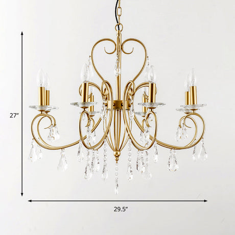 Gold Candle Chandelier With Clear Crystal Accents - Modern Style 3/6 Lights