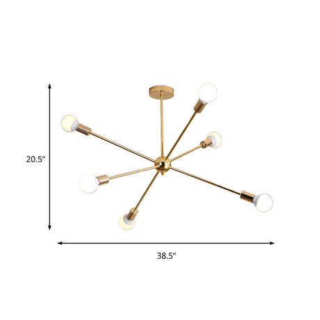 Modern Metal Starburst Chandelier Light - 6/10/12 Lights 26/38.5 Wide Gold Finish Bare Bulb Hanging