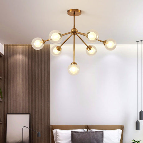 Sleek Sputnik Metal Chandelier With Clear Glass Sphere Shades - 4/7/10 Lights For Contemporary