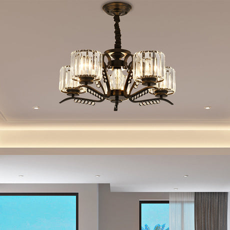 Vintage Style Crystal Drum Chandelier - Elegant Black Suspension Light For Dining Room 5 /