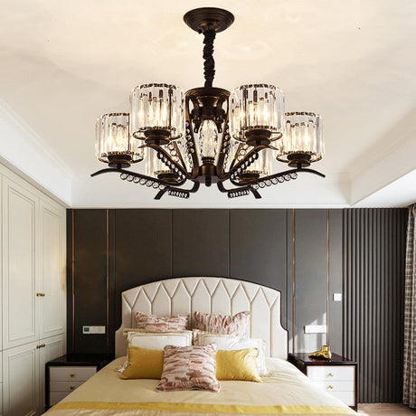 Vintage Style Crystal Drum Chandelier - Elegant Black Suspension Light For Dining Room 6 /