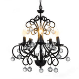 Vintage Style Black Metal Chandelier Lamp With 5 Lights - Dining Room Suspension Light Crystal Ball