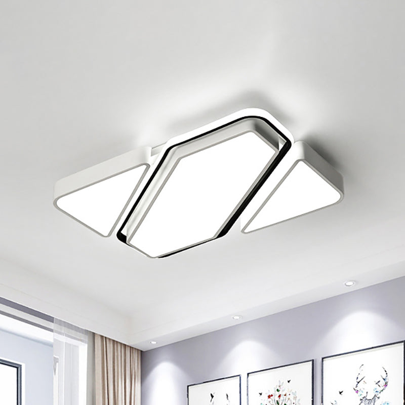 Modern Metal White Led Flush Ceiling Light With Acrylic Diffuser - Spliced Rectangle Design