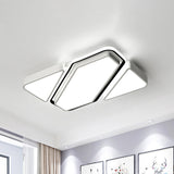 Modern Metal White Led Flush Ceiling Light With Acrylic Diffuser - Spliced Rectangle Design