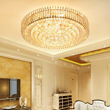 Vintage Gold Flush Ceiling Light With Clear Crystal Ball And Metallic Finish - 12/18 Diameter / 12