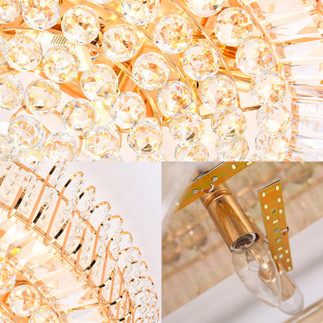 Vintage Gold Flush Ceiling Light With Clear Crystal Ball And Metallic Finish - 12/18 Diameter