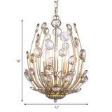 Gold Floral Chandelier With 3 Lights - Modern Style Metal And Crystal Hanging Fixture For Dining